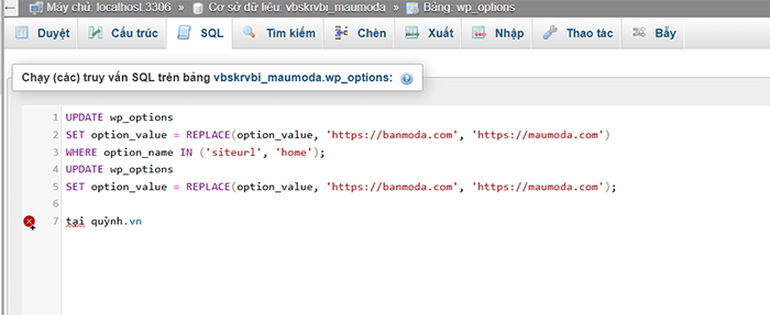 Câu lệnh SQL thay đổi hàng loạt từ website cũ sang website mới